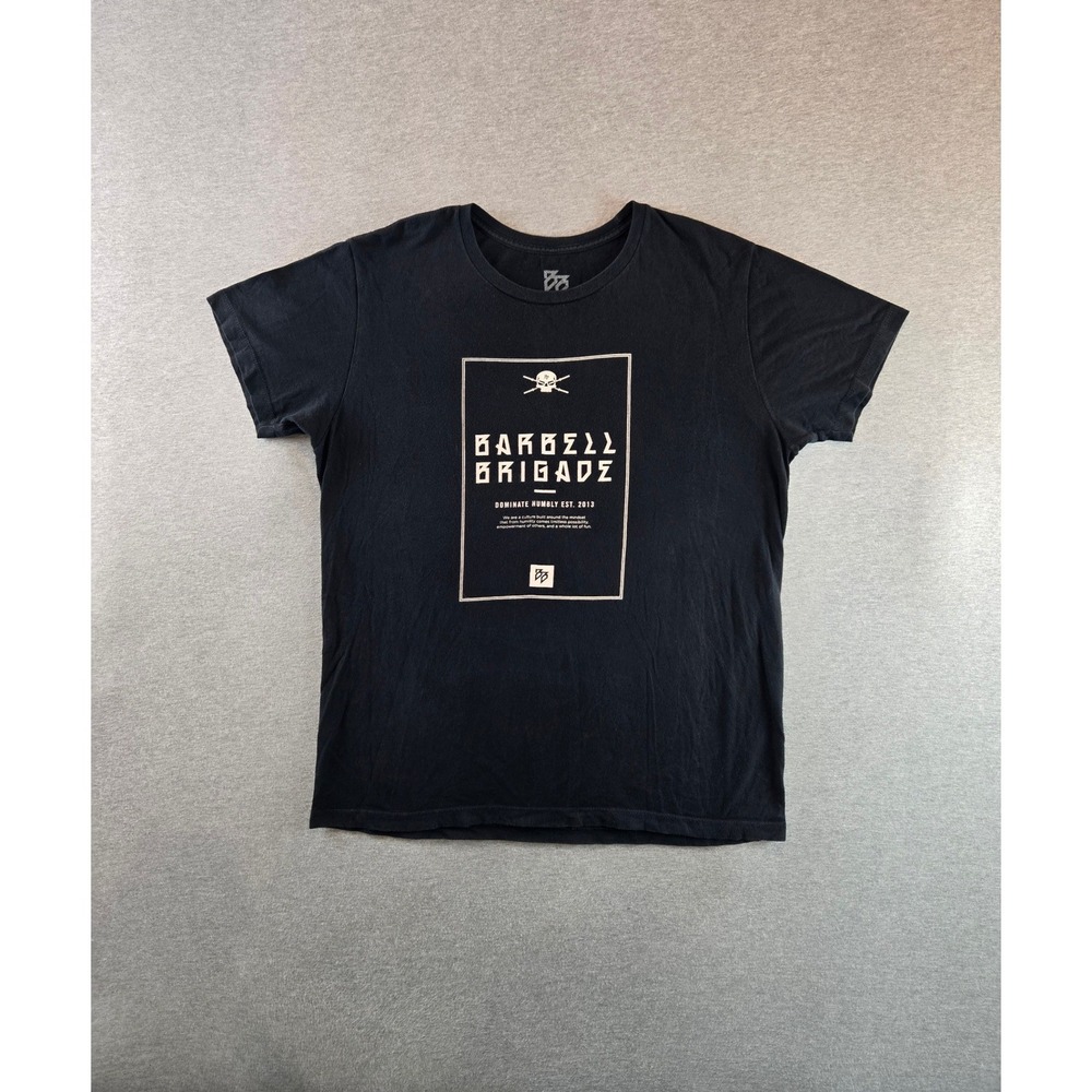 Barbell Brigade T-Shirt Mens L‎ Black Dominate Humbly Graphic Gym Tee USA Made